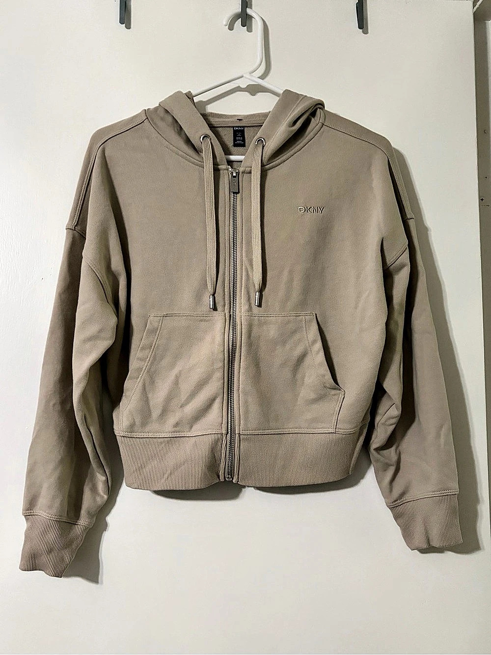 DKNY Cropped Zip Hoodie in Brown Size XS